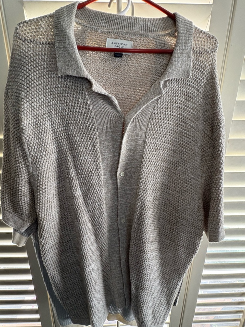 American Eagle Outfitters Gray Short-Sleeve Knit Button Cardigan